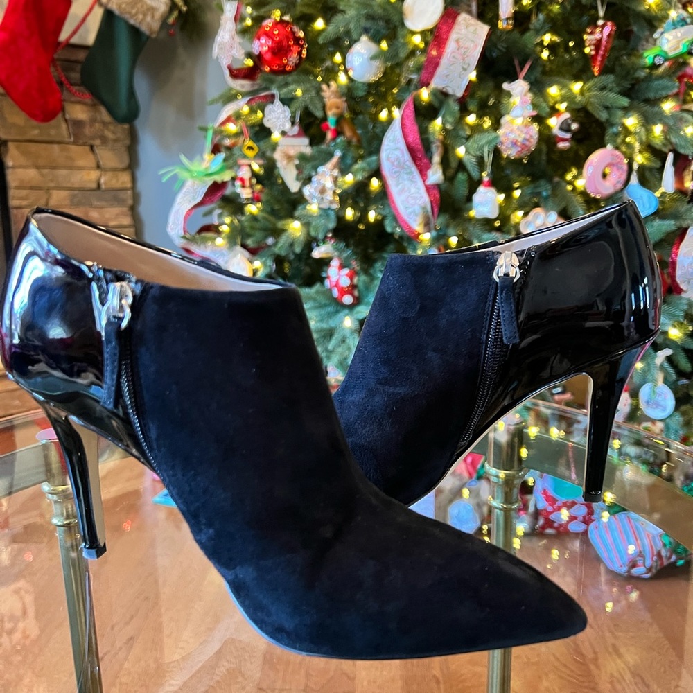Black suede and patent leather booties size 10 WHBM